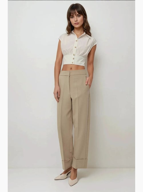 Pantalon carotte exclusif à ourlet double sur mesure hiccup - Kiabi Pantalon carotte exclusif à ourlet double sur mesure hiccup - Kiabi
