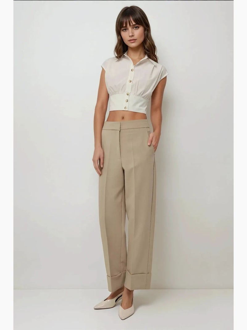 Pantalon carotte exclusif à ourlet double sur mesure hiccup Beige argile - Kiabi