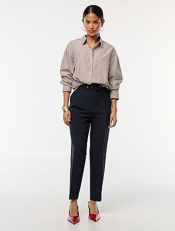 Pantalon carotte femme uni avec ceinture