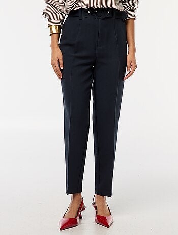 Pantalon carotte femme uni avec ceinture
