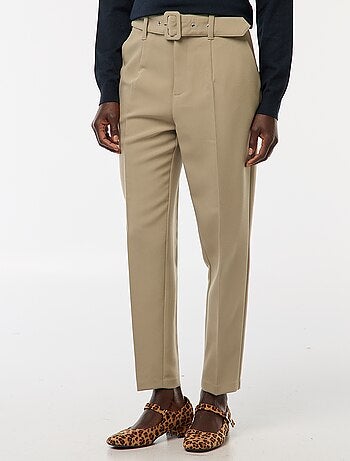 Pantalon carotte femme uni avec ceinture