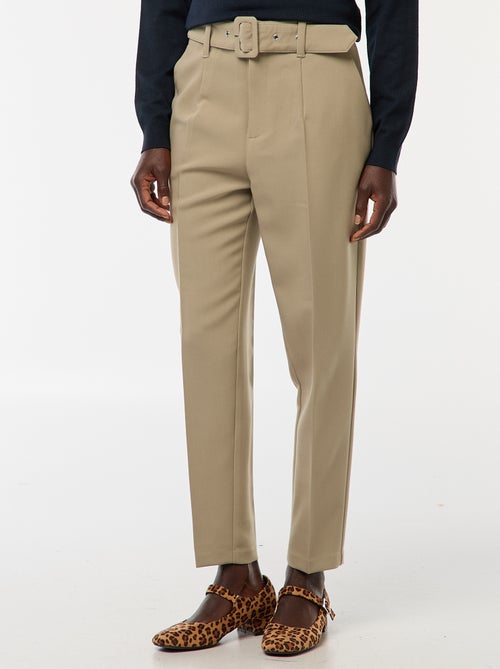 Pantalon carotte femme ceinture web - Kiabi
