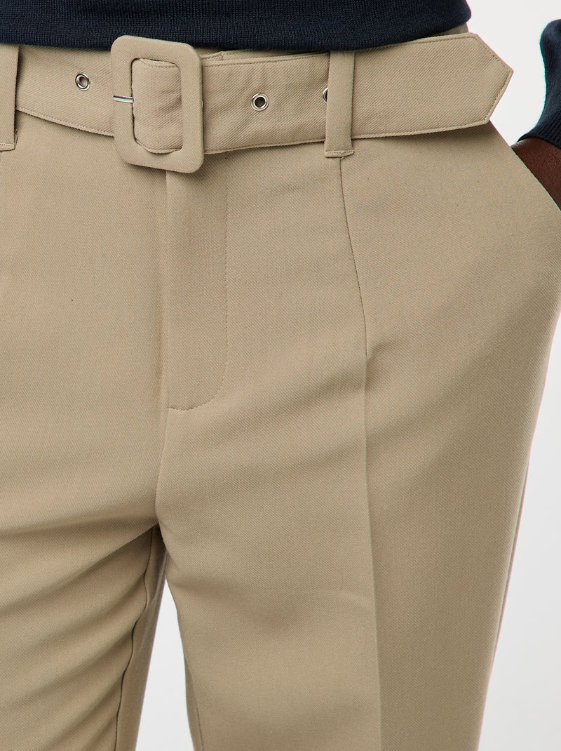 Pantalon carotte femme ceinture web Vert - Kiabi