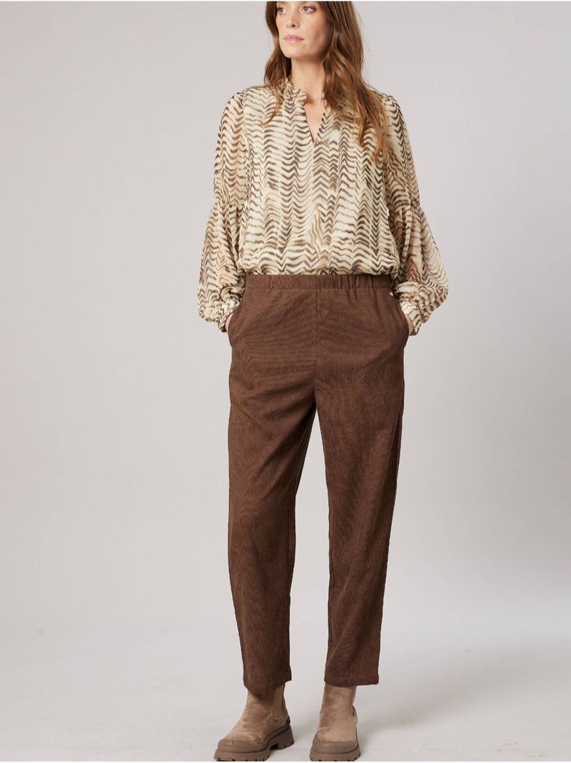 Pantalon carotte femme en velours côtelé 'deeluxe' Marron clair - Kiabi