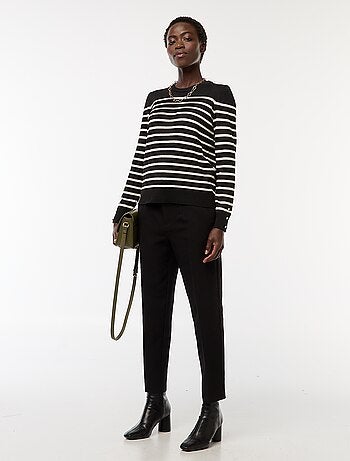 Pantalon carotte femme uni avec ceinture