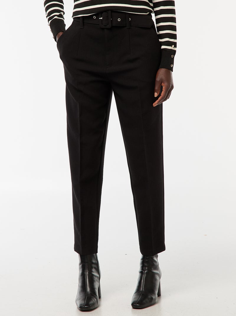 Pantalon carotte femme uni avec ceinture Noir - Kiabi