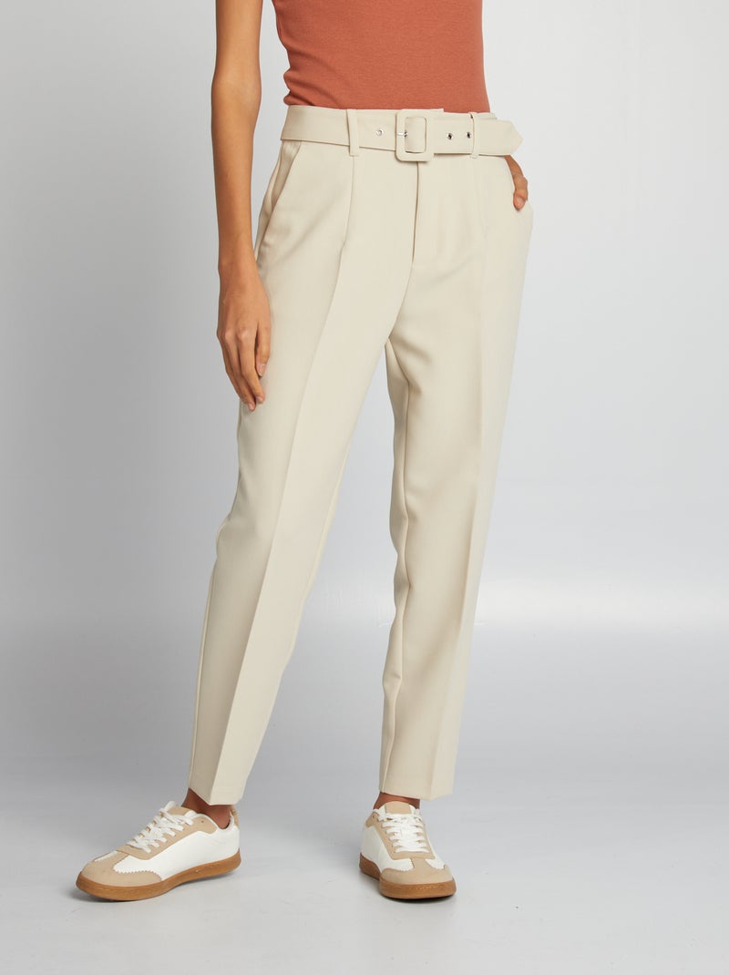 Pantalon carotte fluide Beige - Kiabi