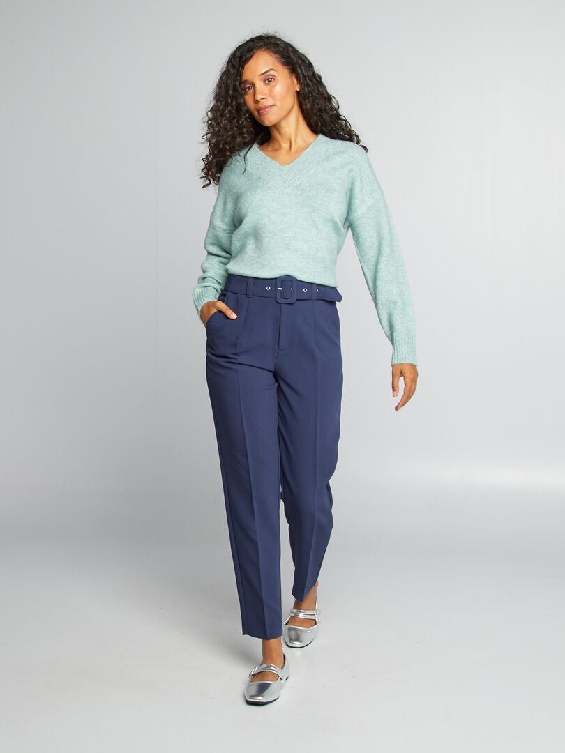 Pantalon carotte fluide Bleu marine - Kiabi