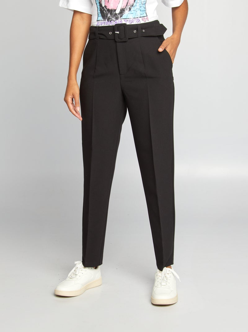 Pantalon carotte fluide Noir - Kiabi