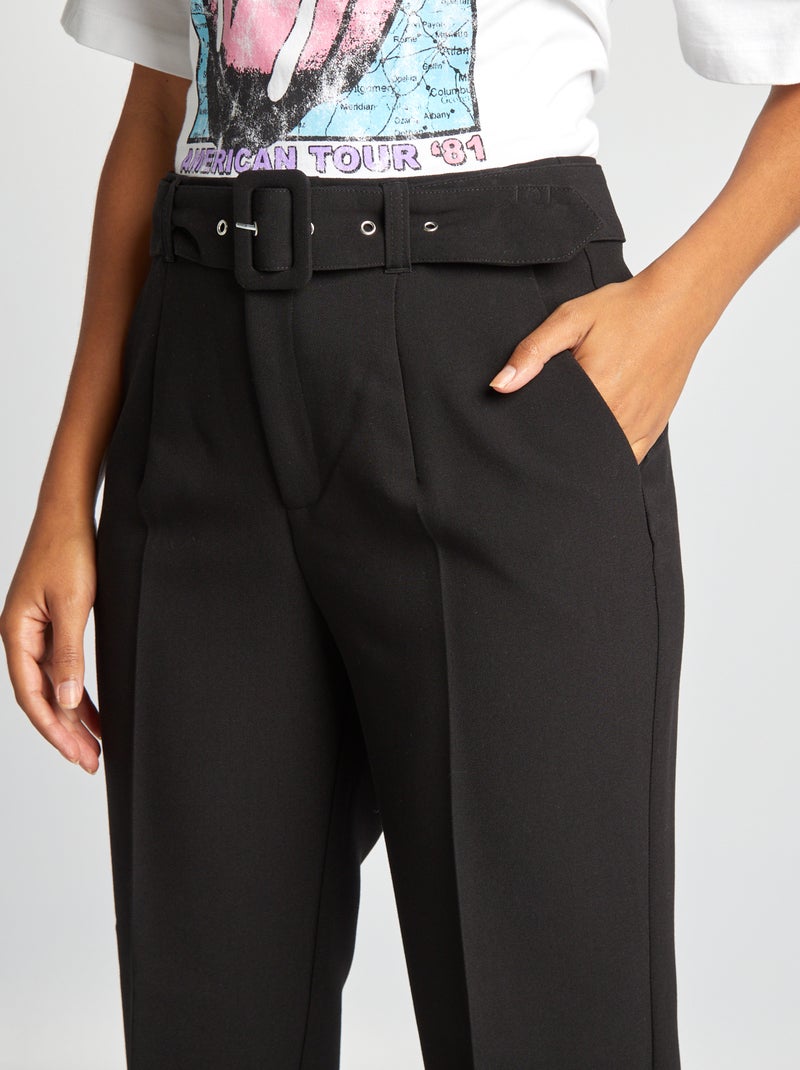 Pantalon carotte fluide Noir - Kiabi