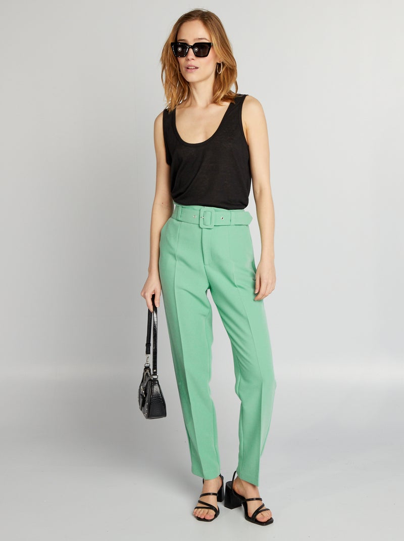 Pantalon carotte fluide Vert - Kiabi