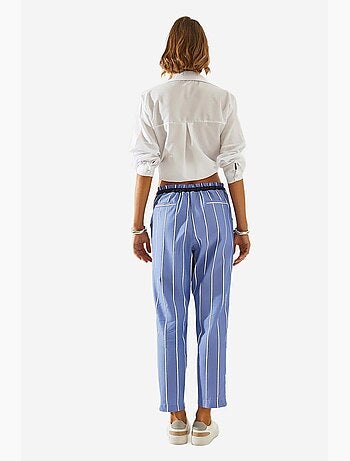 Pantalon carotte rayé à taille élastique et lien lucci