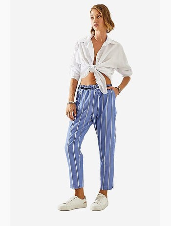 Pantalon carotte rayé à taille élastique et lien lucci
