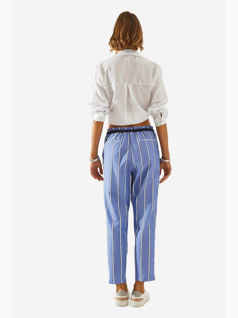 Pantalon carotte rayé à taille élastique et lien lucci Bleu Blanc - Kiabi