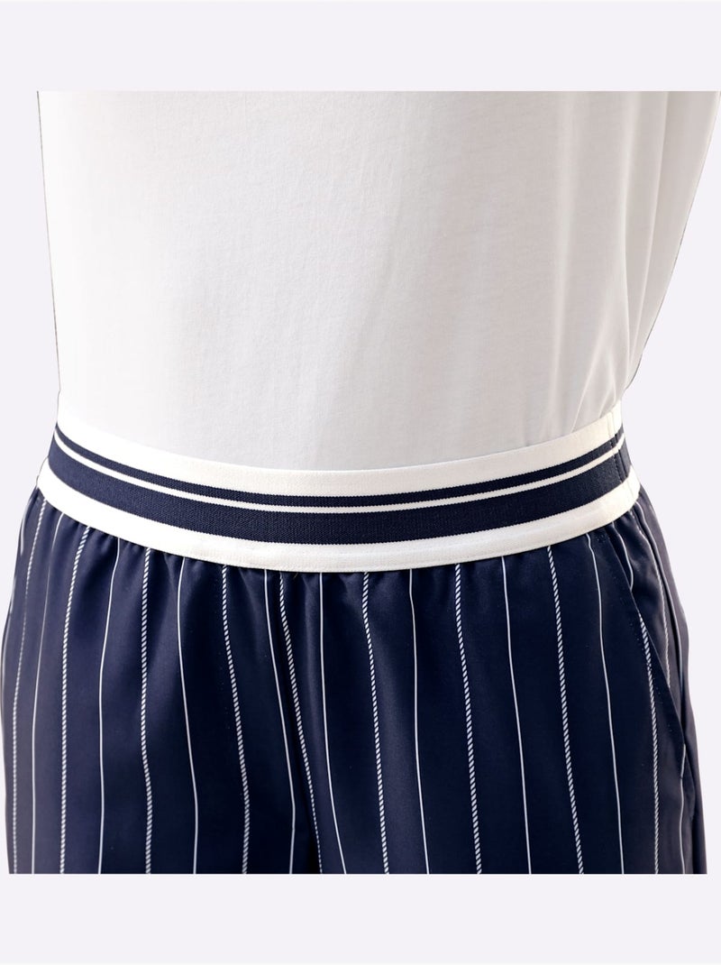 Pantalon Ceinture élastique Rayée - Taille Courte - Moda Vilona Bleu Blanc - Kiabi