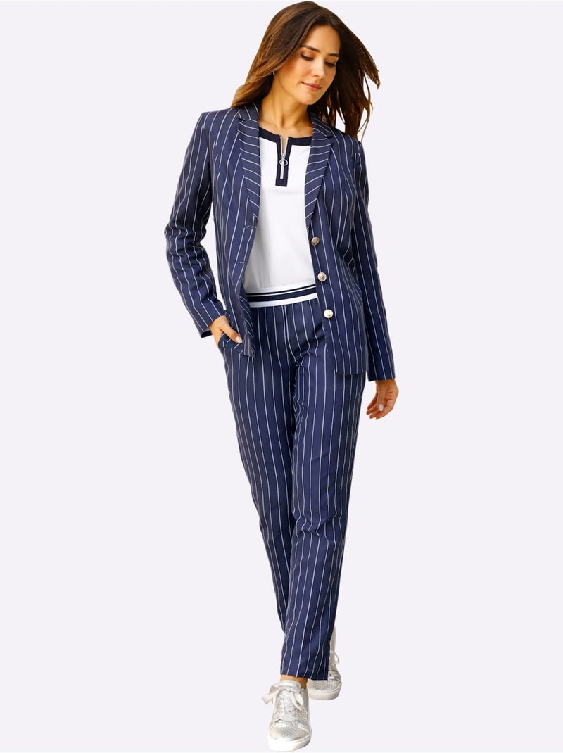 Pantalon Ceinture élastique Rayée - Taille Courte - Moda Vilona Bleu Blanc - Kiabi