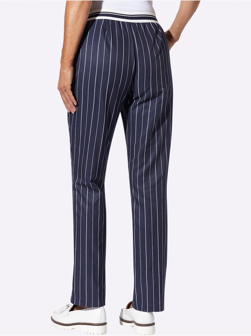Pantalon Ceinture élastique Rayée - Taille Standard - Moda Vilona Bleu Blanc - Kiabi