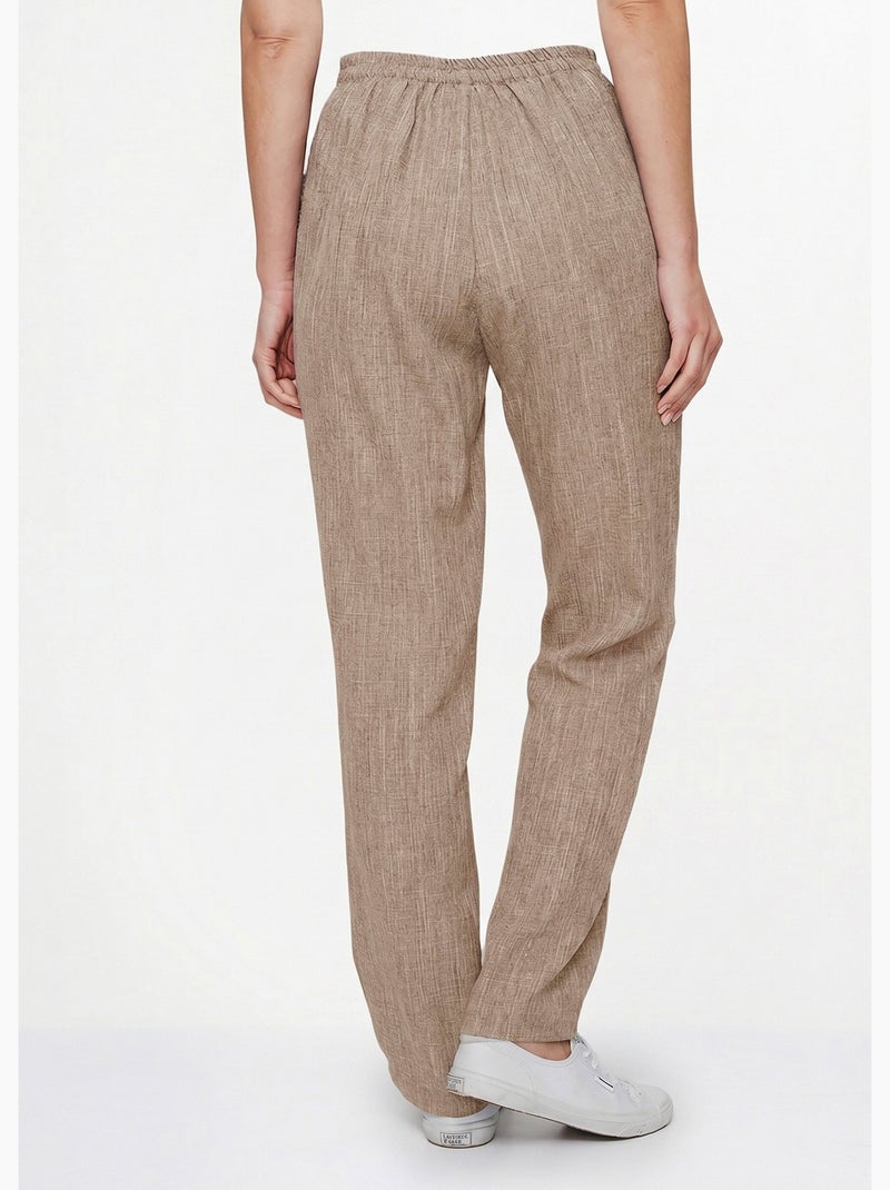 Pantalon ceinture élastiquée ajouré - Afibel Beige - Kiabi