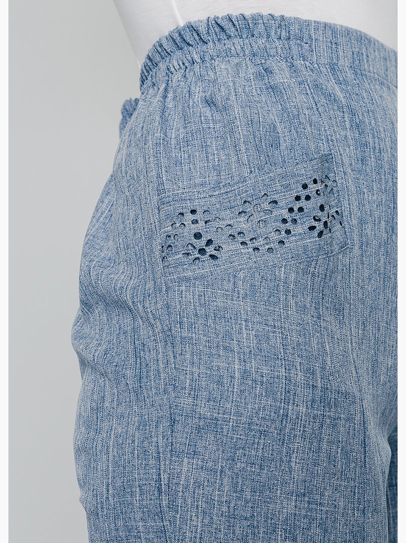 Pantalon ceinture élastiquée ajouré - Afibel Bleu - Kiabi