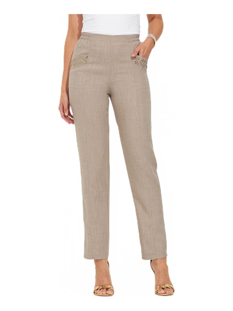 Pantalon ceinture élastiquée ajouré Beige - Kiabi