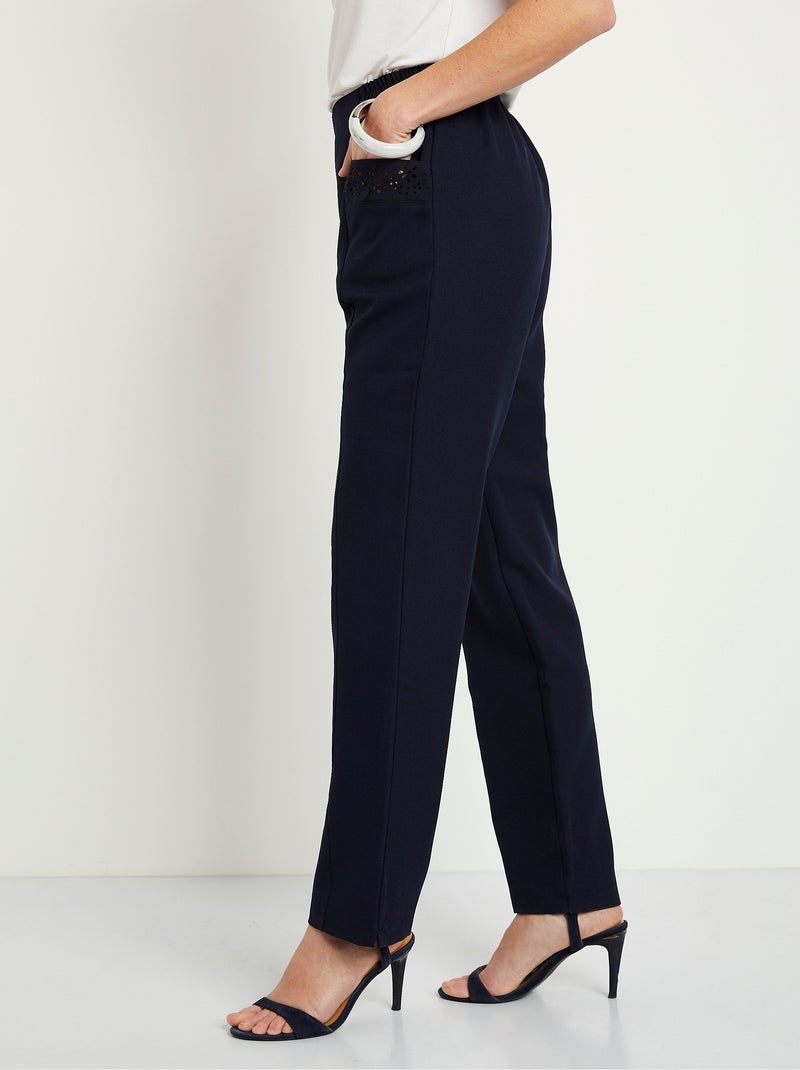 Pantalon ceinture élastiquée ajouré Bleu marine - Kiabi