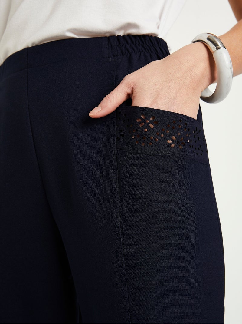 Pantalon ceinture élastiquée ajouré Bleu marine - Kiabi