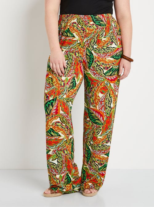 Pantalon ceinture élastiquée motif feuillage - Afibel - Kiabi