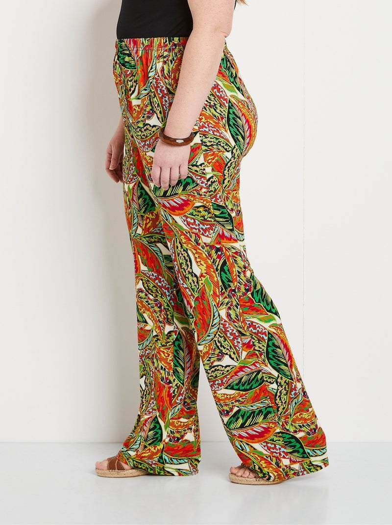 Pantalon ceinture élastiquée motif feuillage - Afibel Vert/Rouge - Kiabi