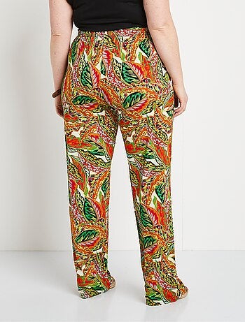 Pantalon ceinture élastiquée motif feuillage
