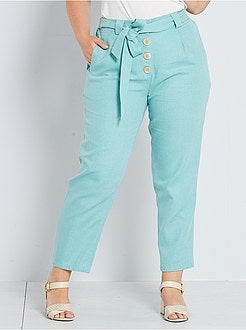 Pantalon ceinturé en coton et lin - Kiabi