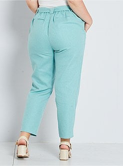 Pantalon ceinturé en coton et lin - Kiabi