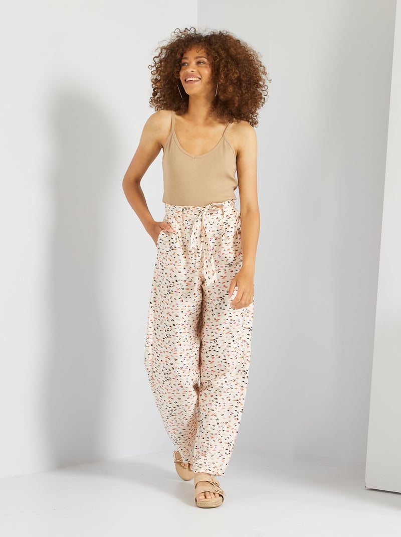 Pantalon ceinture large satiné Beige - Kiabi