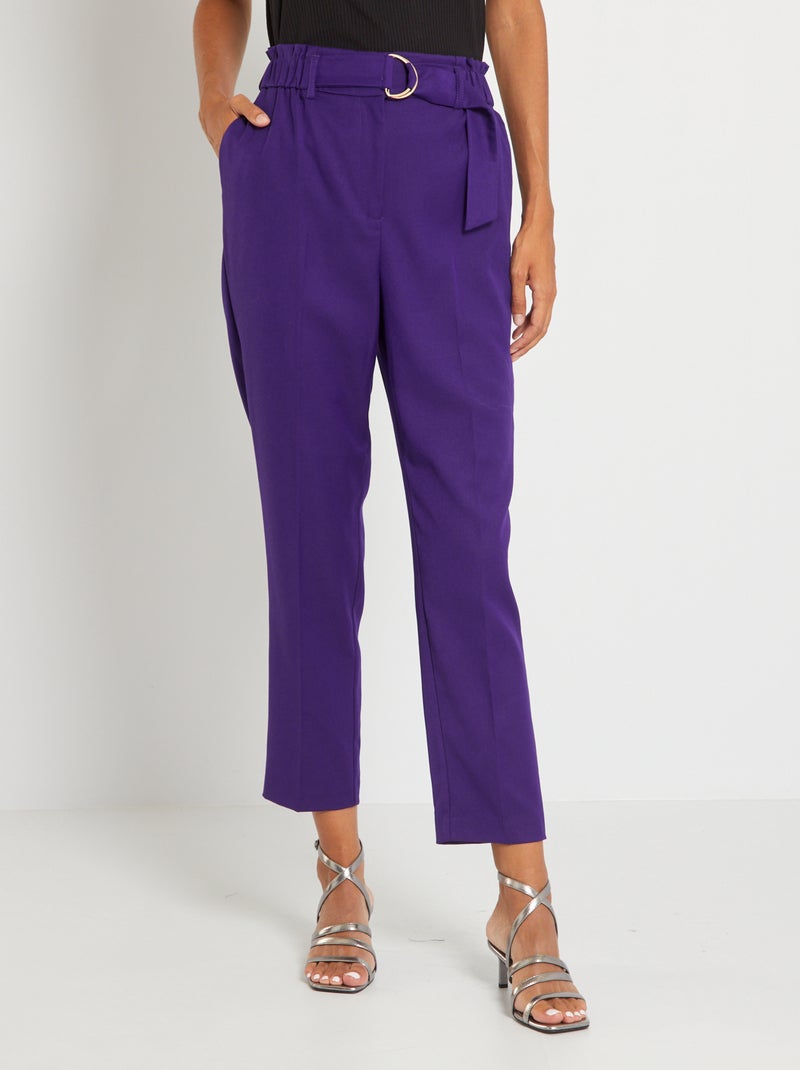 Pantalon ceinturé uni Violet - Kiabi