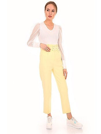Pantalon Ceinturée Taille Haute - Jaune