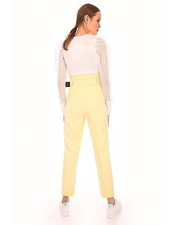 Pantalon Ceinturée Taille Haute - Jaune