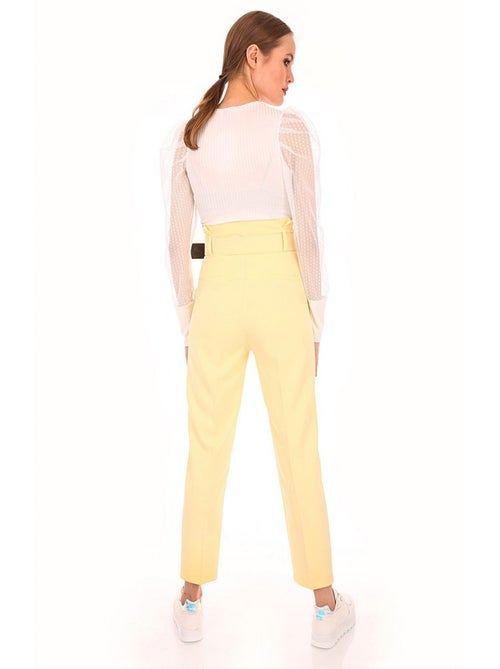 Pantalon Ceinturée Taille Haute - Jaune - Kiabi