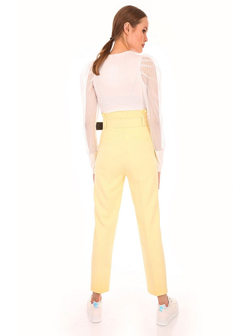 Pantalon Ceinturée Taille Haute - Jaune Jaune - Kiabi
