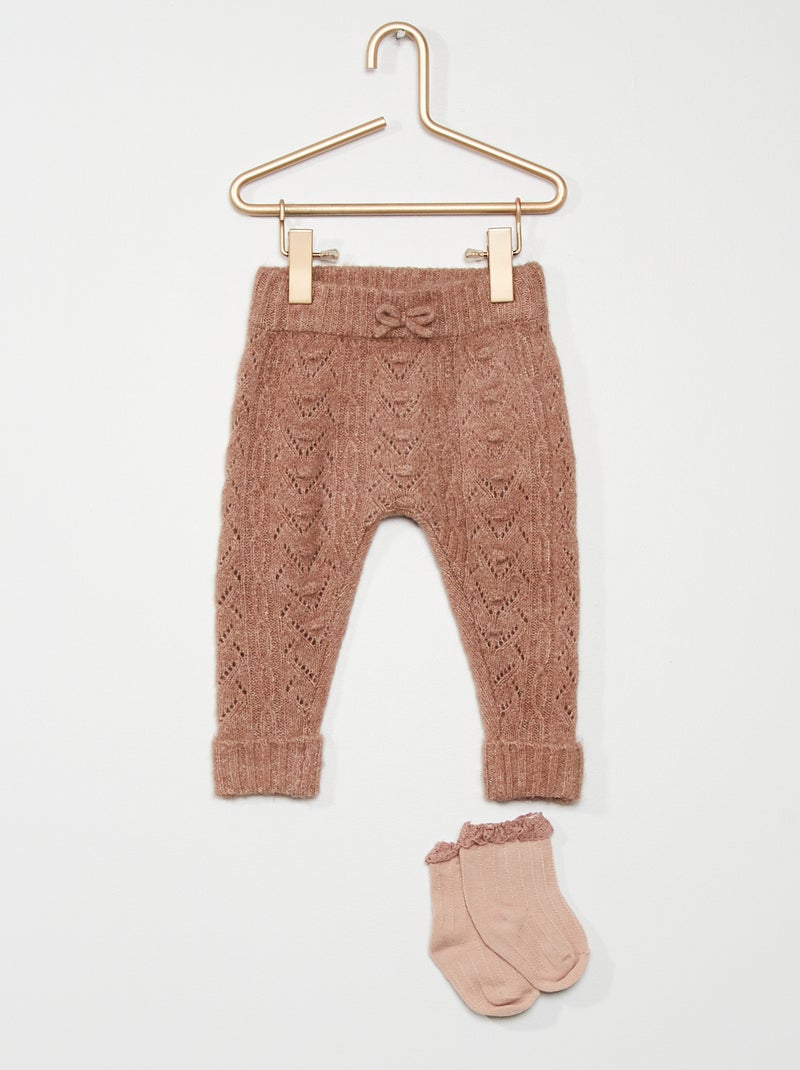 Pantalon + Chaussettes en maille rose - Kiabi