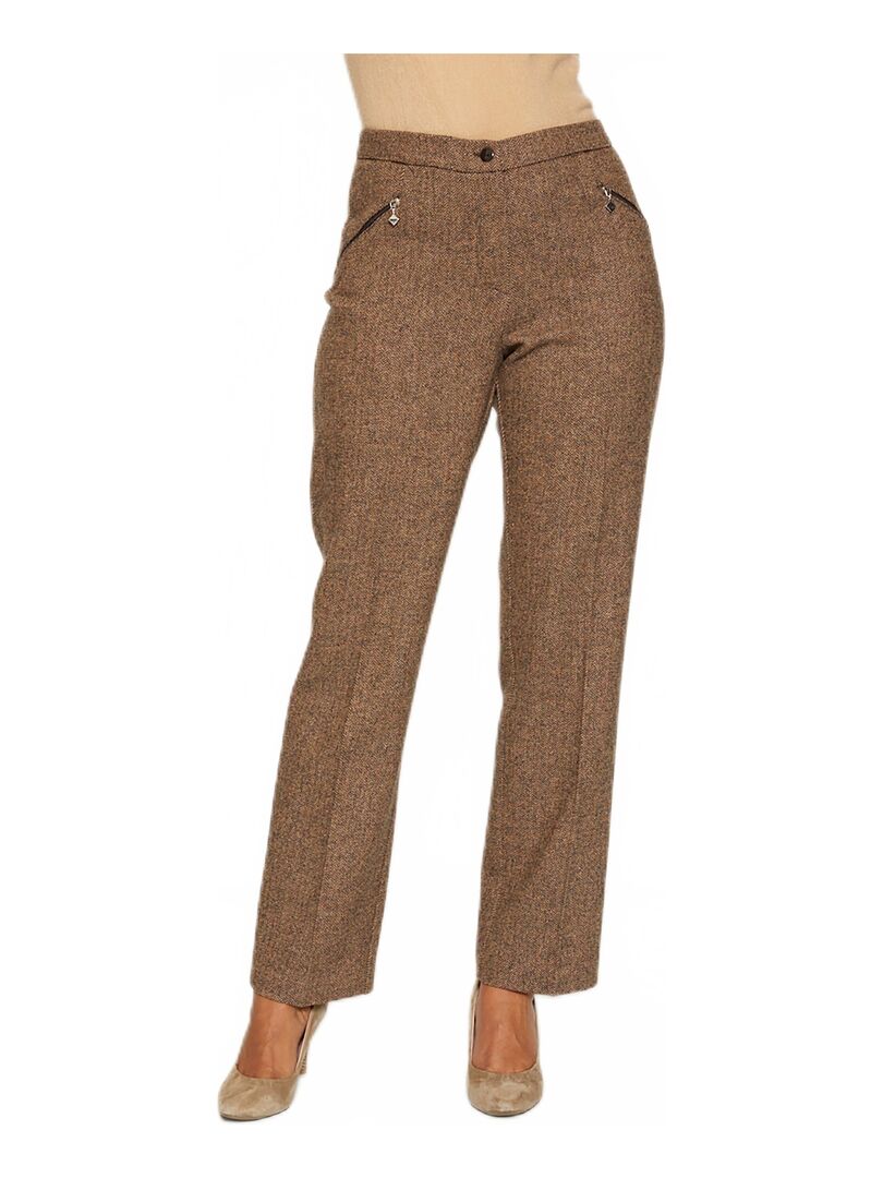 Pantalon chevrons ou chiné entrejambe 75 cm Marron - Kiabi