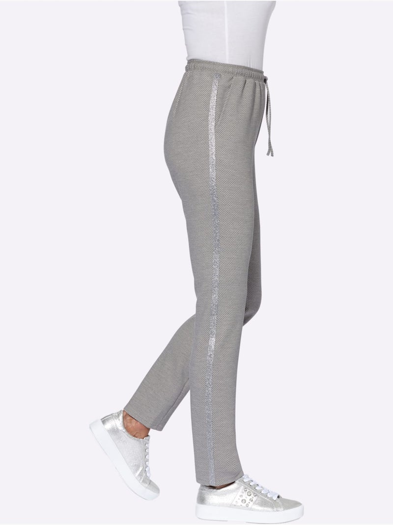 Pantalon chic avec ceinture élastique et rayures brillantes - Taille standard - Moda Vilona Gris - Kiabi