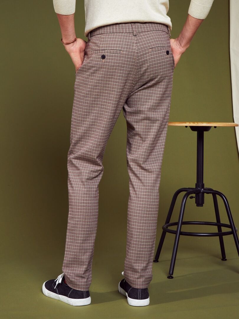 Pantalon chino à carreaux Beige - Kiabi
