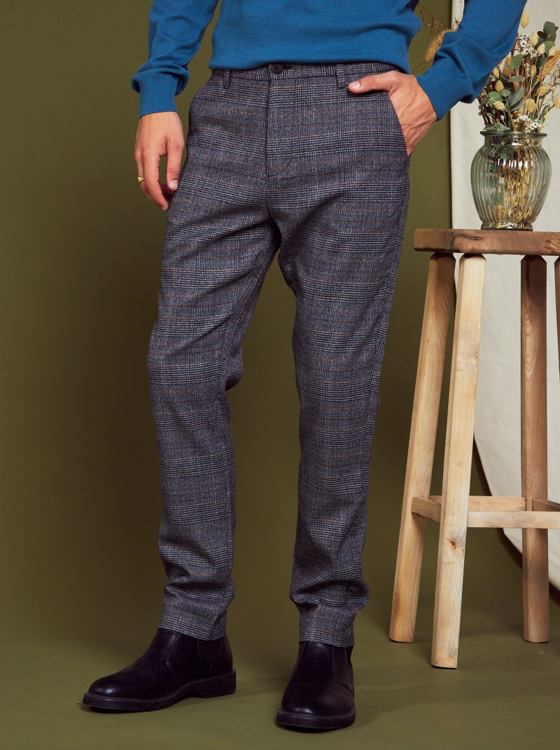 Pantalon chino à carreaux Gris - Kiabi