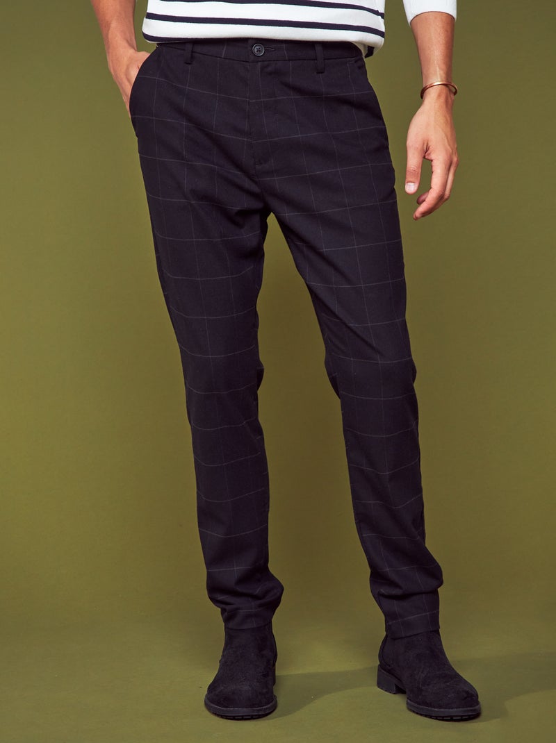 Pantalon chino à carreaux Noir - Kiabi