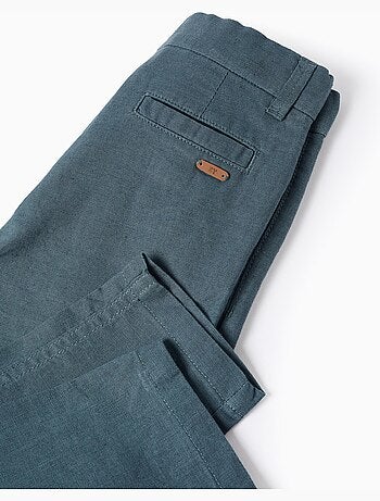 Pantalon chino à coupe droite en lin et coton