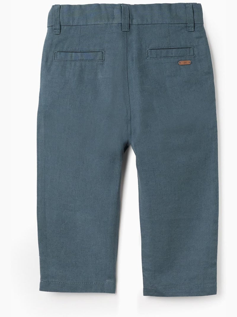 Pantalon chino à coupe droite en lin et coton Bleu foncé - Kiabi