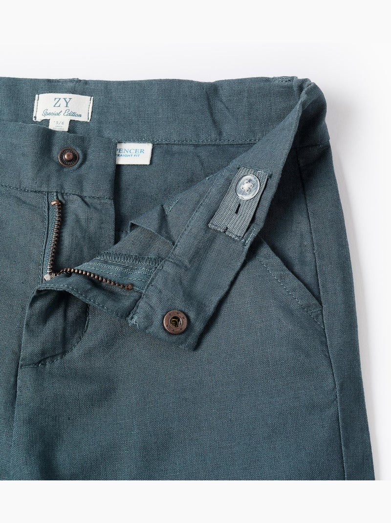 Pantalon chino à coupe droite en lin et coton Bleu foncé - Kiabi