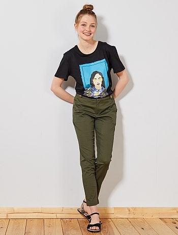 Femme du 34 au 48 , Pantalon chino avec boutons , Kiabi