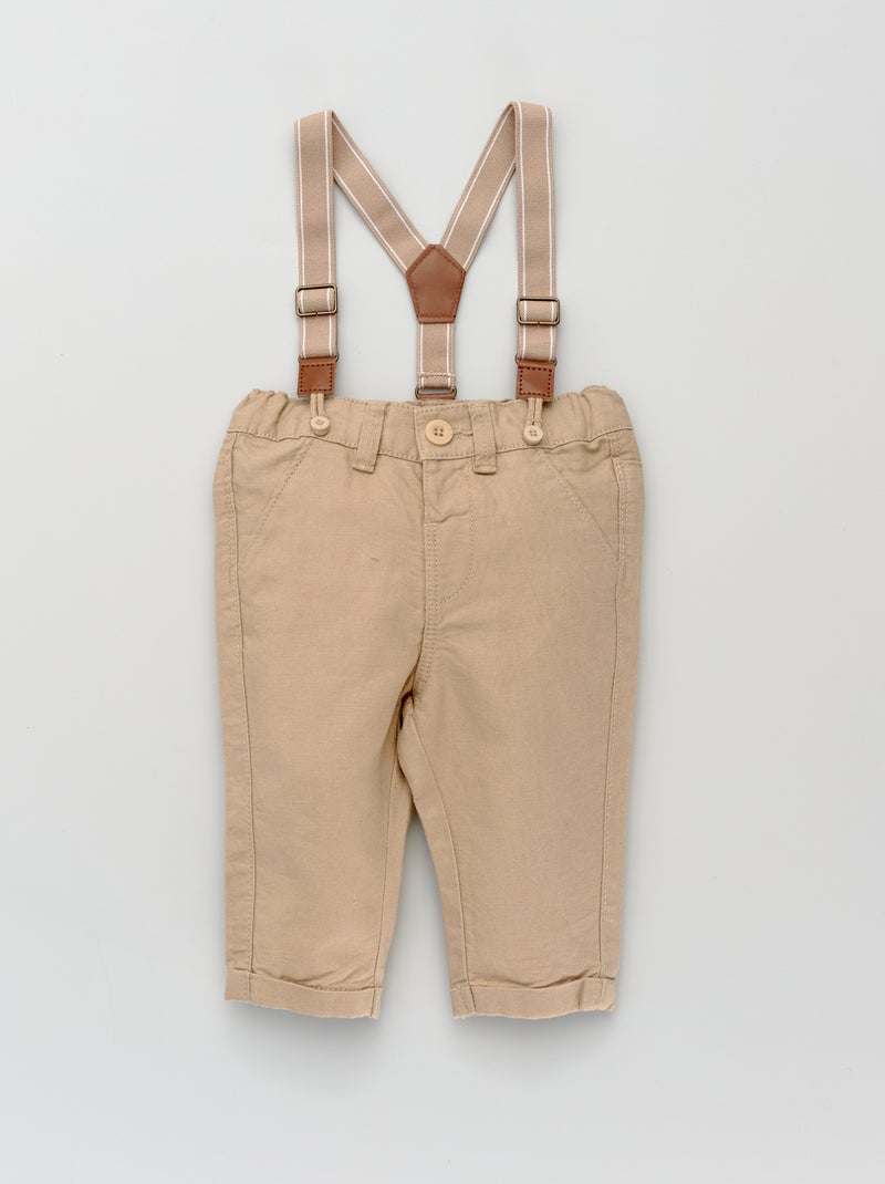 Pantalon chino avec bretelles Beige - Kiabi