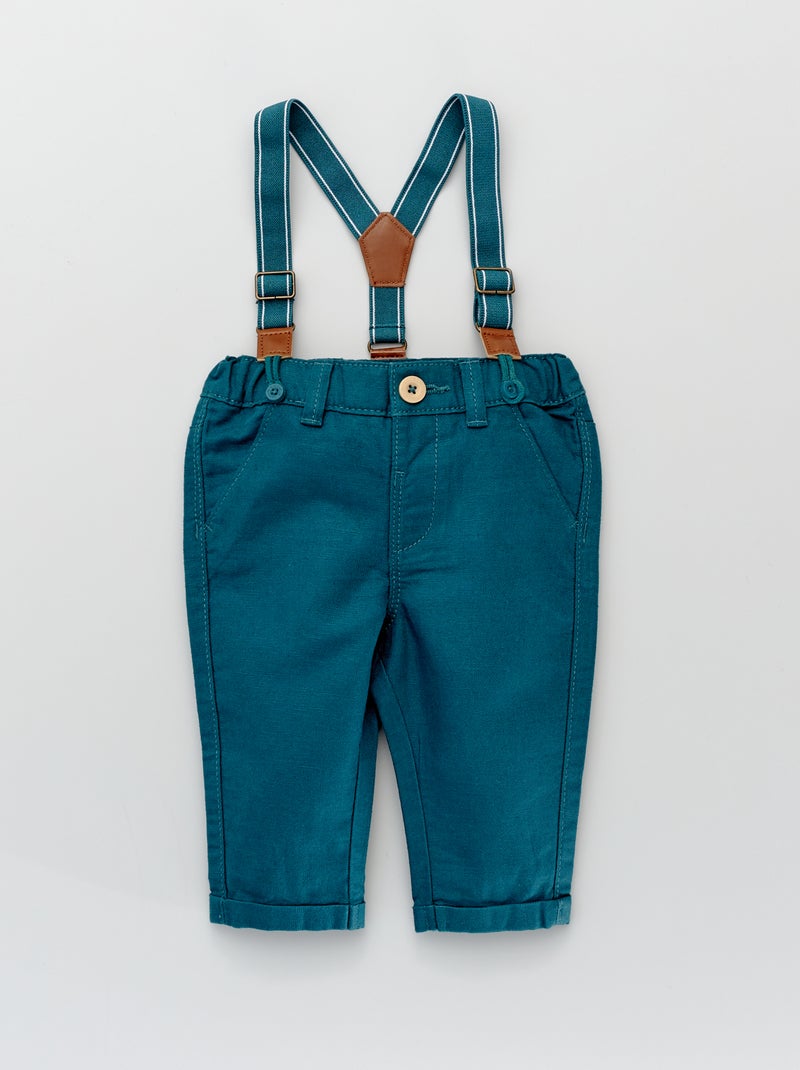 Pantalon chino avec bretelles vert profond - Kiabi