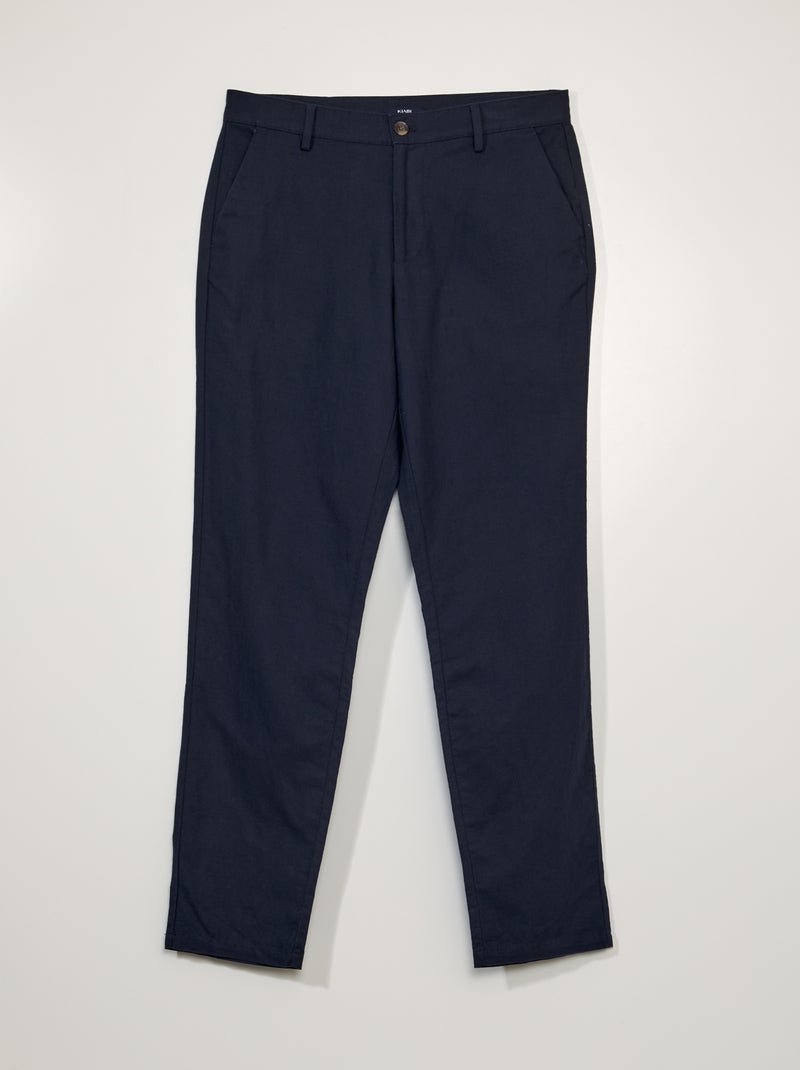 Pantalon chino avec lin bleu marine - Kiabi